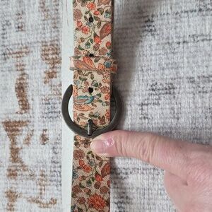 Vintage 90s Landes Floral Patterned Belt Womens L Boho Cottagecore Cream Blue